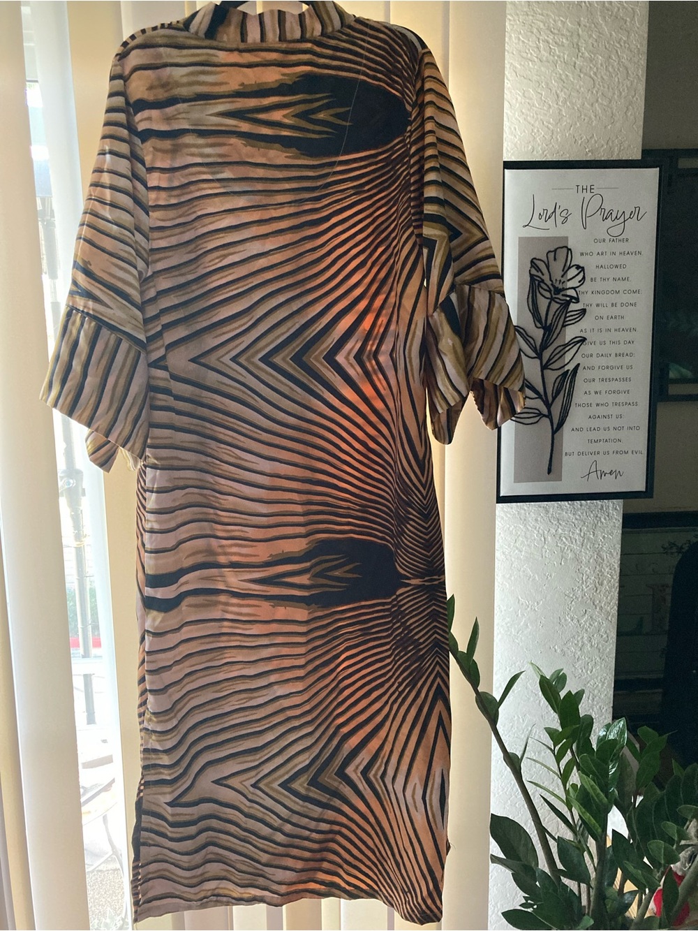 Women's Shift Dress in Brown & Black Abstract Stripe
